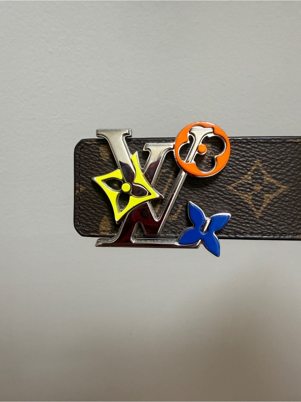 Louis Vuitton Brown Monogram Buckle with Yellow, Orange, and Blue Accents